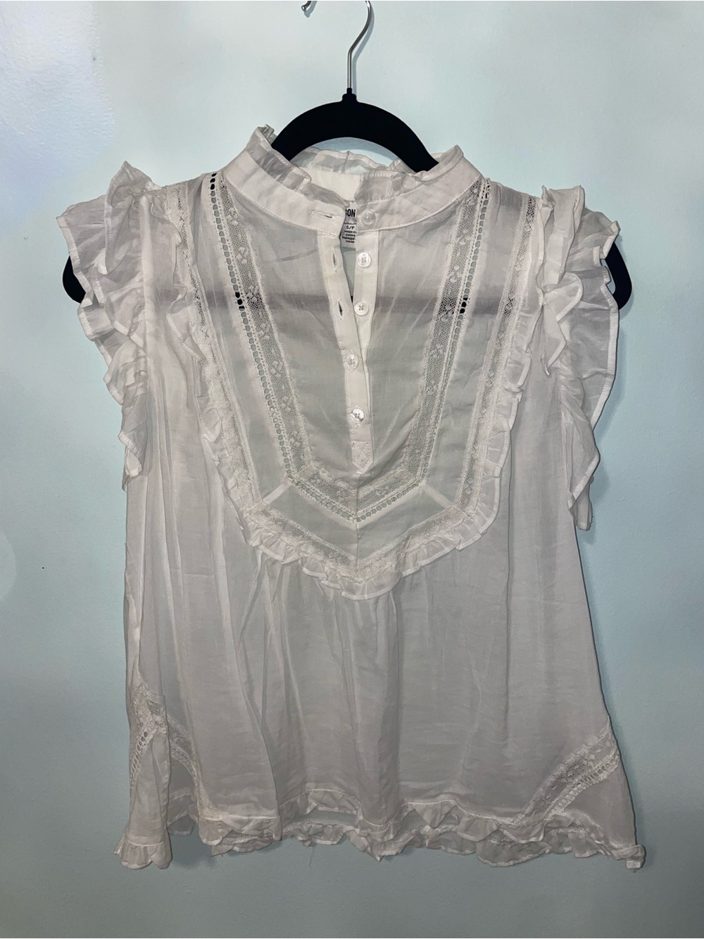 Jason Wu White Ruffled Lace-Trim Sleeveless Blouse